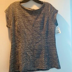 NWT Tahari peplum business top blouse size Large black white